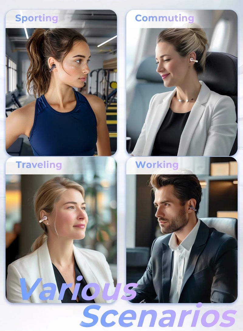 هافيت سماعات أذن لاسلكية TWS مفتوحة ومكبّسة مع تصميم مشبك – سماعات بلوتوث V5.3 مع ميكروفون مزدوج، إلغاء ضوضاء ذكي للمكالمات، صوت ستيريو عالي الجودة HiFi، تصميم مريح، مقاومة للماء والعرق بتصنيف IPX4، عمر بطارية طويل 23 ساعة مع علبة الشحن، شحن سريع بمنفذ تايب سي، تحكم ذكي باللمس، مكالمات بدون استخدام اليدين للركض وصالة الألعاب والعمل، سماعة بلوتوث محمولة، لون أسود - Image 5